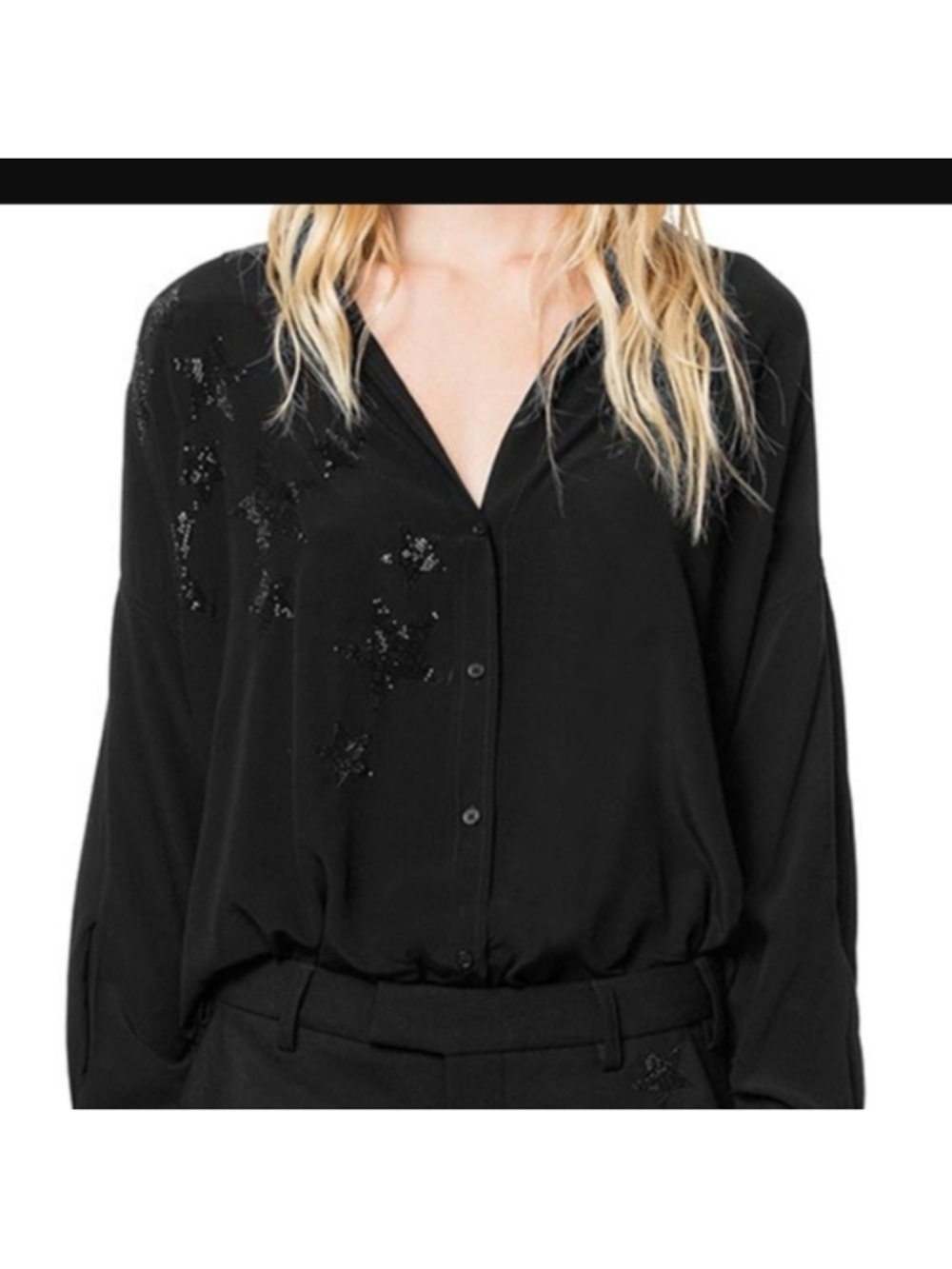 Zadig & Voltaire Tamara Strass Stars Button-Front Embellished Blouse- size M